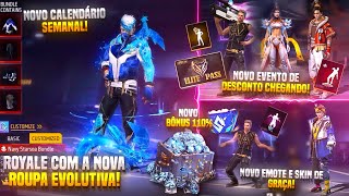 NOVO CALENDÁRIO SEMANAL! PASSE BARATO, ROUPA EVOLUTIVA, EMOTE E SKIN DE GRAÇA,DIAMANTE ROYALE E MAIS