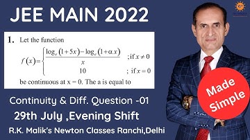 PYQ, JEE MAIN, Continuity, 29th July 2022, Evening Shift, Question-1