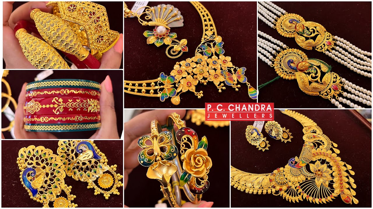 PC CHANDRA light weight necklace / bangle under 15 gram / gold sankha pola noa / pearl sitahar
