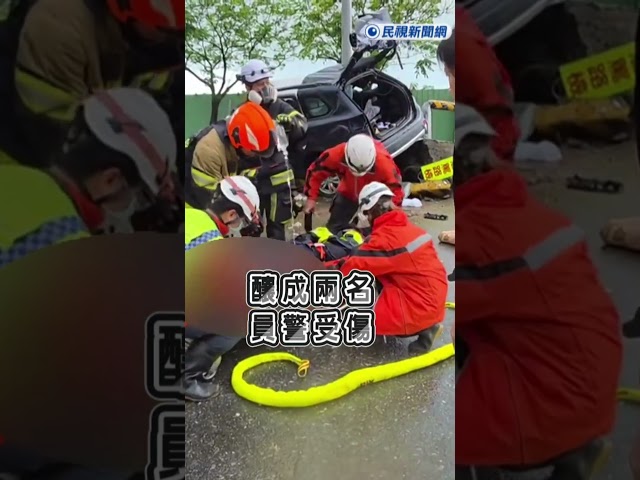 快新聞／疑天雨路滑！花蓮警車自撞分隔島燈桿　釀2警傷、1詐欺犯身亡