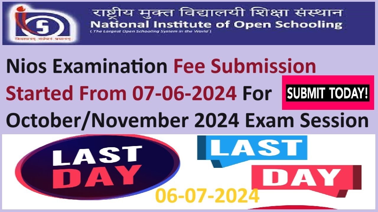 Nios exam fee submission started for october november 2024 examination