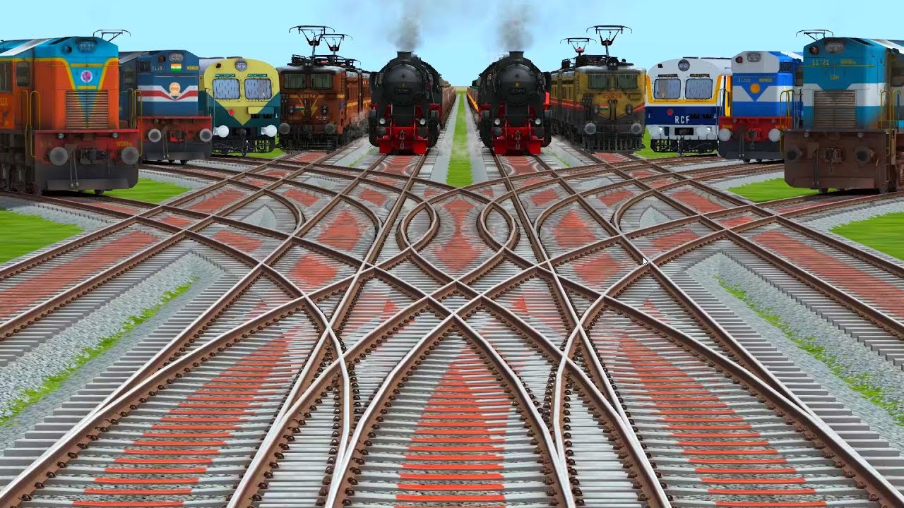 X Trains Crossing By 🔷️ Curves Branched Tracks | Indian railways train Coupling wdg4 diesel engine