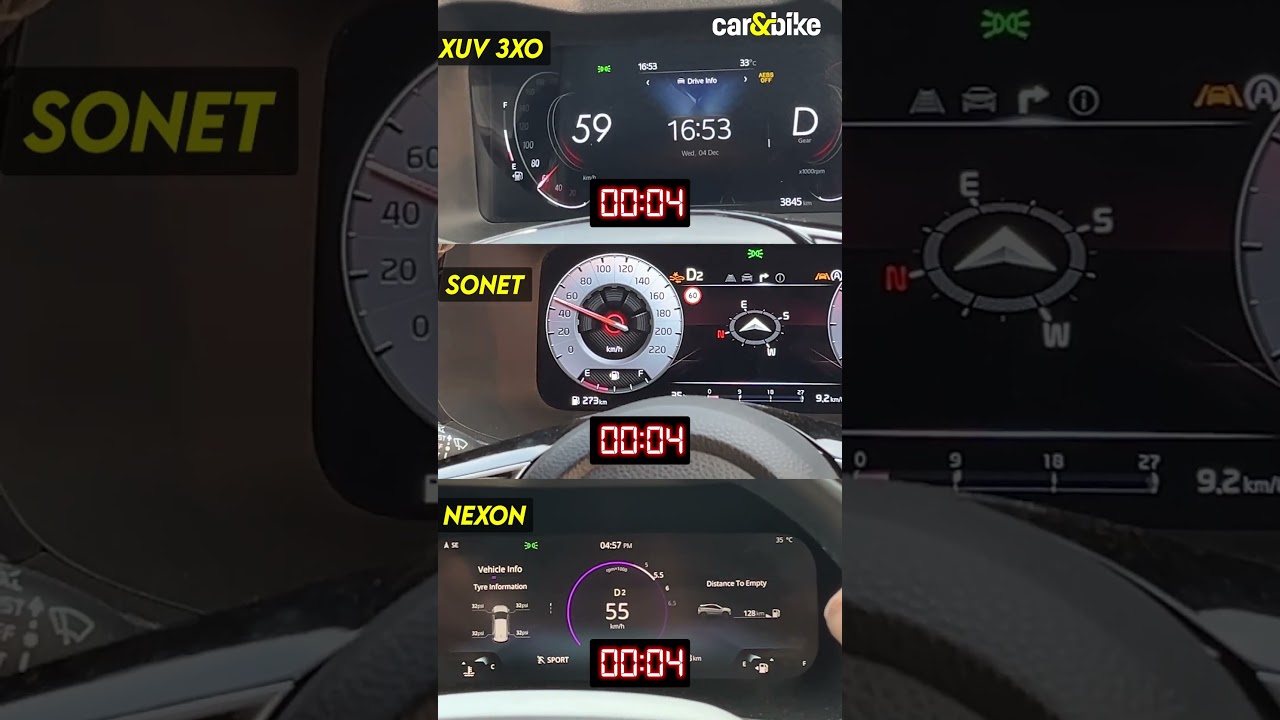 ⏱️0-100 kmph ft. Mahindra XUV 3XO, Tata Nexon & Kia Sonet.
