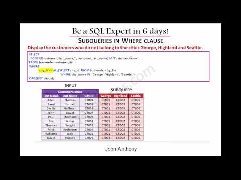 Learn SQL in 6 days - Subquery using ALL operator