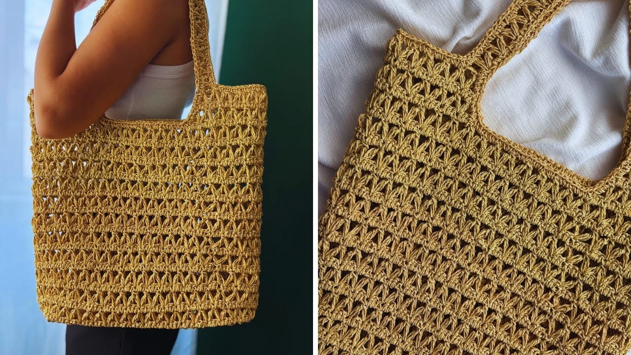 KAĞIT İP İLE HASIR ÇANTA YAPIMI DIY Crochet Tote Bag with Raffia Yarn | Easy Summer  Bag Tutorial