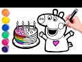 Colorea a PEPPA PIG con una TARTA arcoíris 🌈🐷 Dibujos para niños