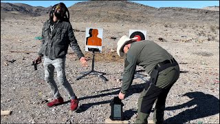 Target practice in the desert with my Romtes target system!!