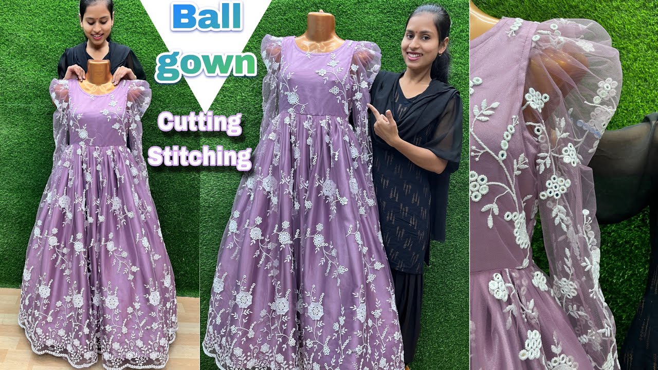 how to make party wear floor length gown cutting and stitching - YouTube