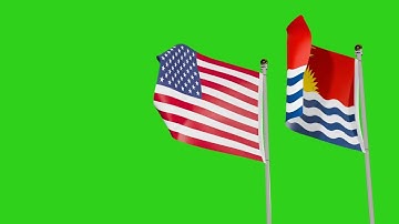 United States and Kiribati Flags Waving Animation Together on Green Screen