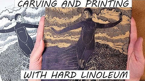 Carving and Printing with Hard Linoleum | Lino-Cut Printmaking Tutorial | Surfer | EHollingsheadArt