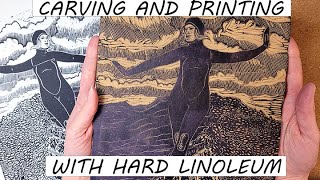 Carving and Printing with Hard Linoleum | Lino-Cut Printmaking Tutorial | Surfer | EHollingsheadArt screenshot 4