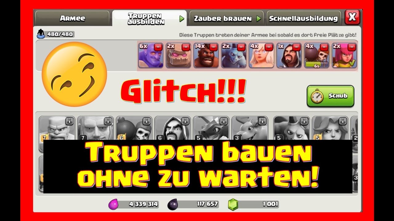Glitch in clash of clans!! Bau jede Truppe ohne zu warten!!! YouTube