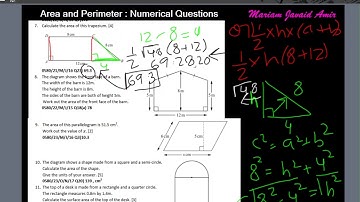 IGCSE Math 0580 Topic 15(a)/50 :  Area and Perimeter- Numerical Questions [Worksheet in description]