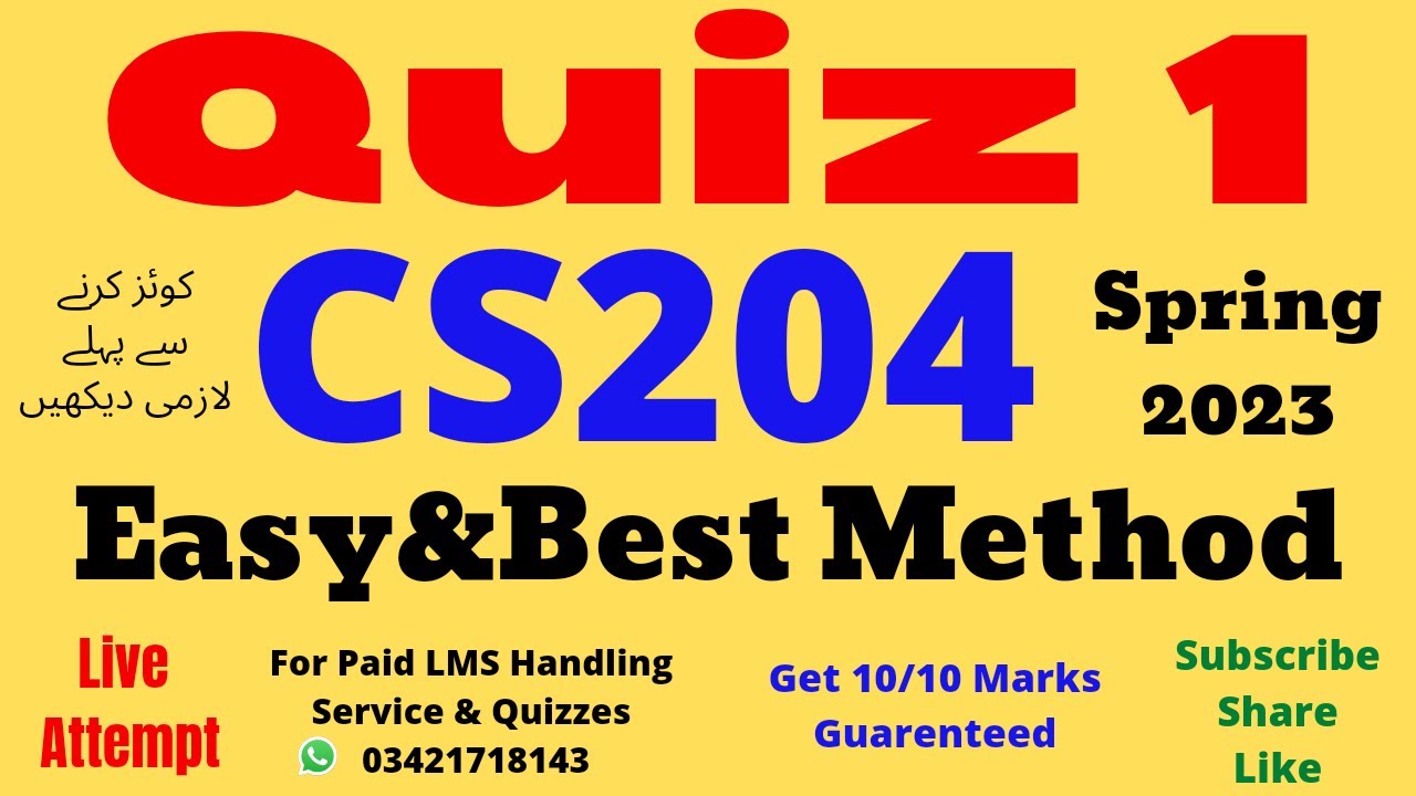 CS204 QUIZ 1 SOLUTION SPRING 2023 100% CORRECT ANSWERS - YouTube