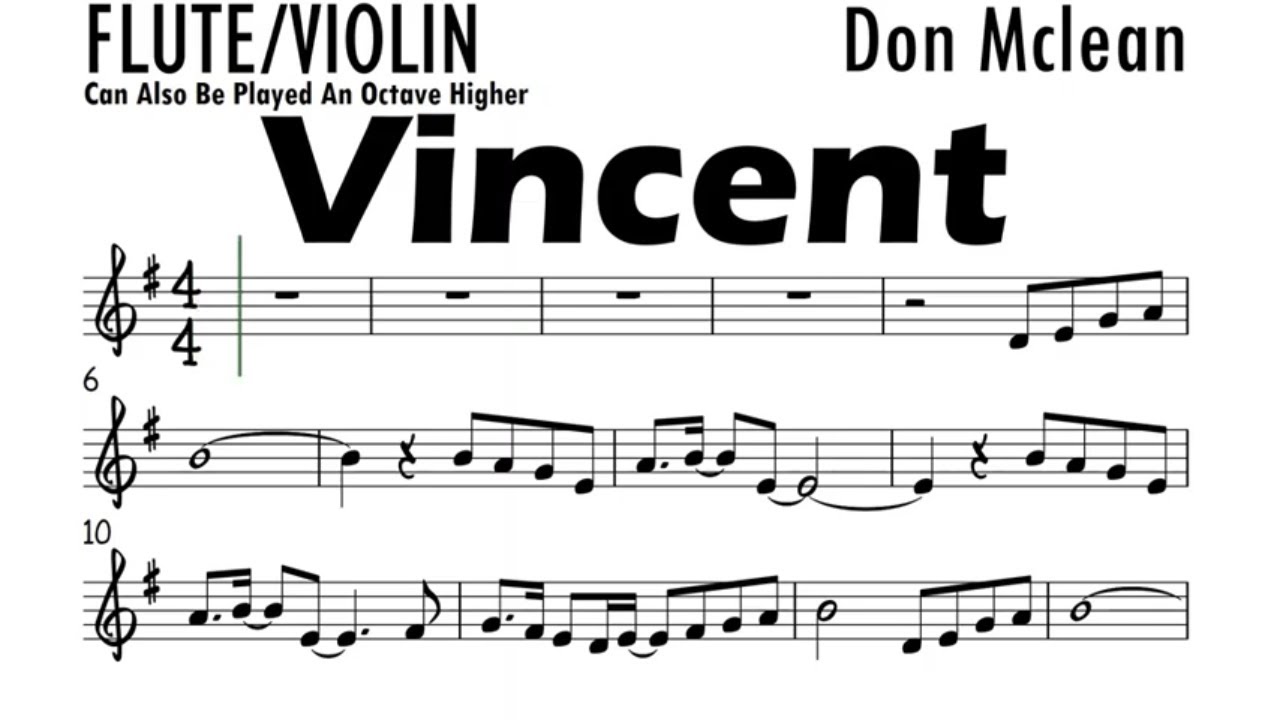 VINCENT Flute Violin  Sheet Music Backing Track Play Along Partitura