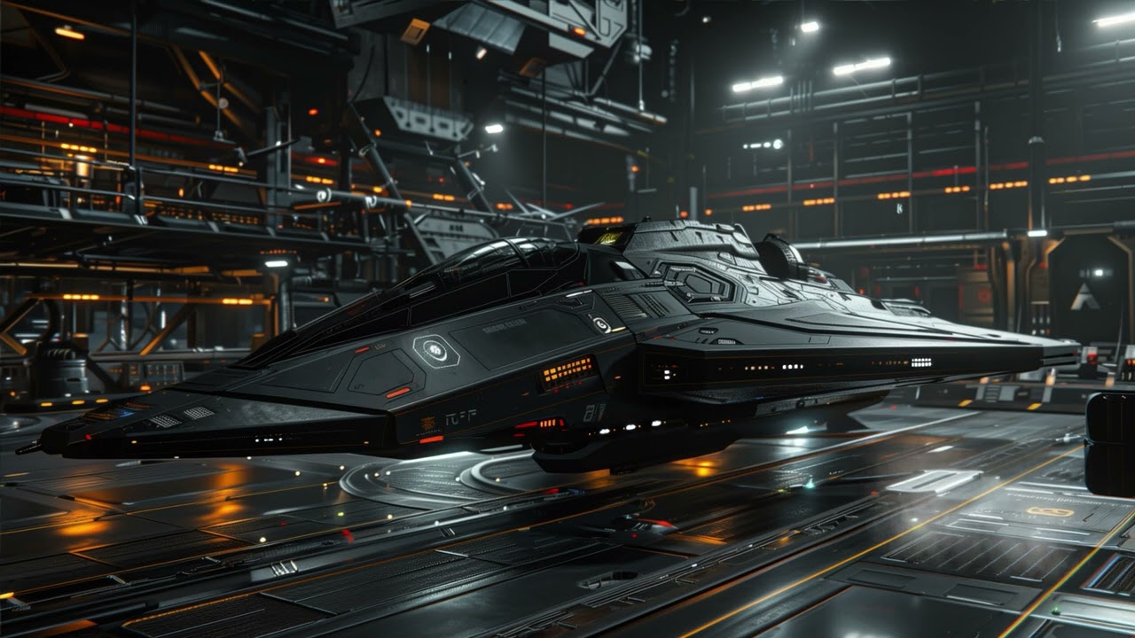 Space Station Perseus Hangar. Sci-Fi Ambiance for Sleep, Study, Relaxation