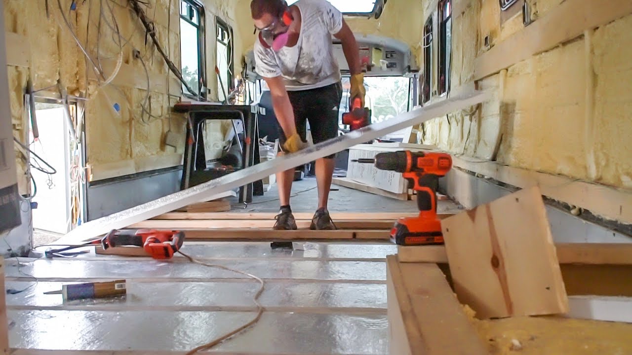 Interior Of The Skoolie Build Has Begun ~ Working On Radiant Floor Install  - YouTube