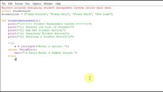 python program designing student management System record main menu