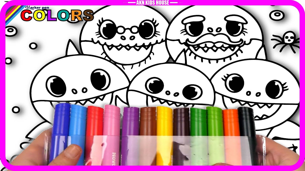 ( Animals ) Baby Shark High Lighting Marker Pen (Pencil) Coloring Pages / Akn Kids House