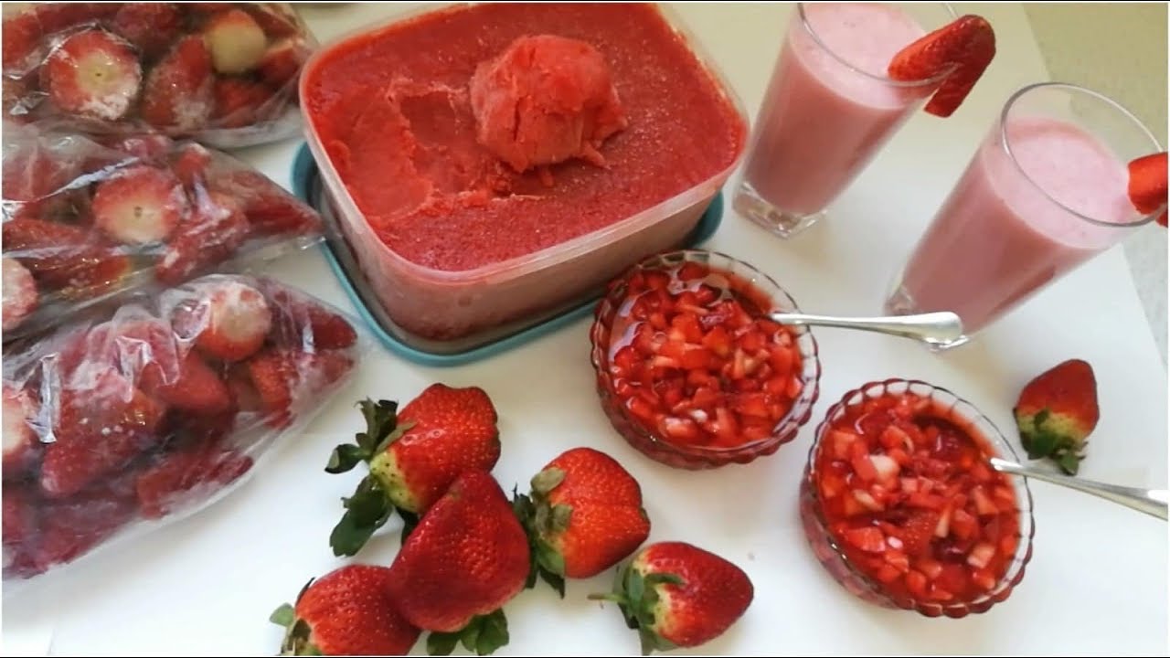 اسهل طريقة للاحتفاظ بالفريز/ كيفية عمل مركز الفريز/ تحلية الفريز/ عصير خاتر بالفريز كالذي يباع جاهز