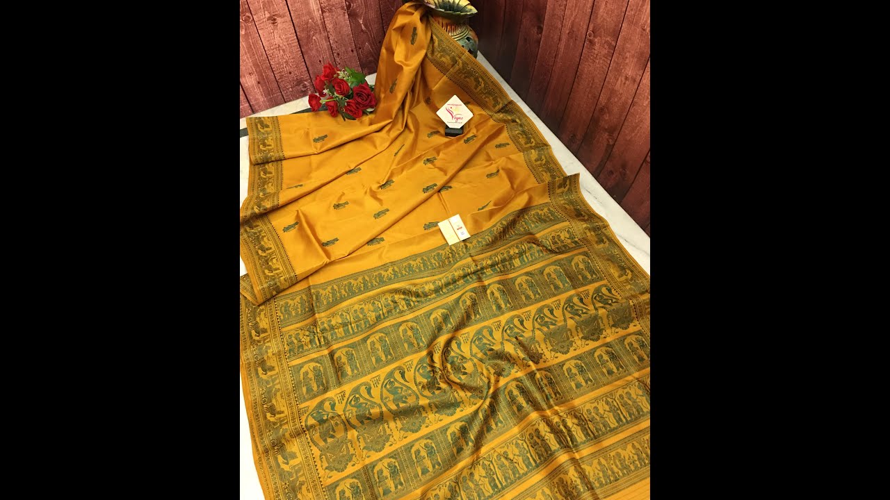 Dark Chrome Yellow Color Pure Baluchari Silk Saree