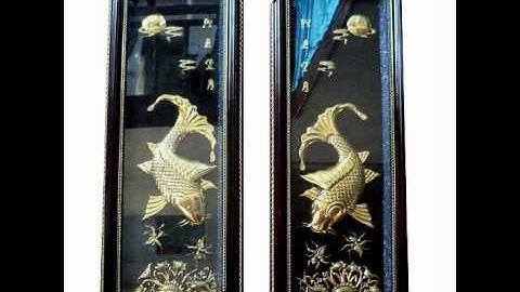 Tranh đông lưỡng ngư trầu nguyệt/tranh đồng treo tường