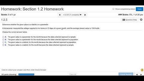 Is the Given Value a Statistic or Parameter? MyMathlab Homework