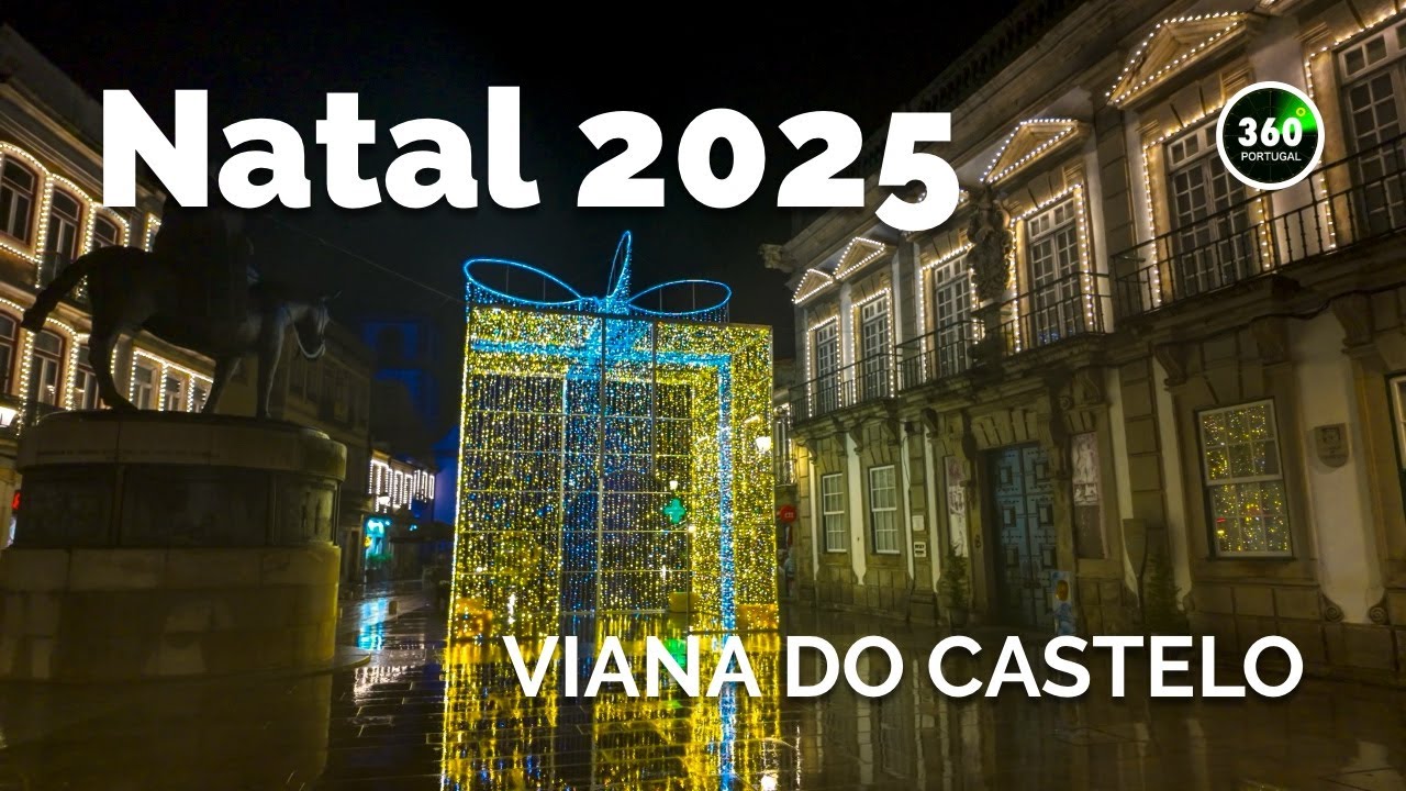 Iluminação de Natal 2025 em VIANA DO CASTELO - Um Entardecer Chuvoso Mágico