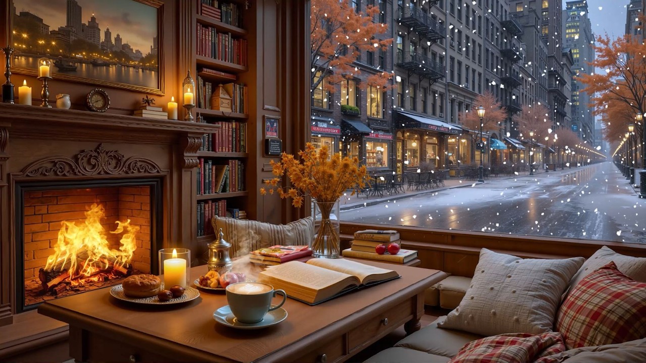 Тихая зимняя атмосфера кафе ❄️ Нежная джазовая фортепианная музыка и звуки камина для работы