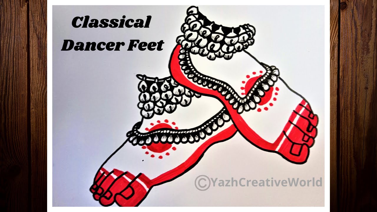 Classical Dancer Feet Drawing Salangai/Ghungroo feet drawing Step by Step For Beginners