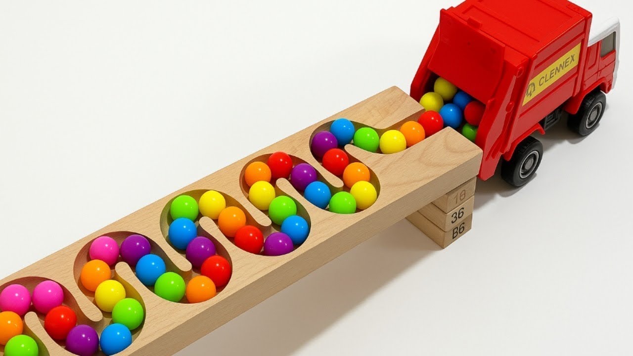 マーブルランレース☆ハバの木製スロープ＆小さな大工さん＆はたらくくるまゴミ収集車♪