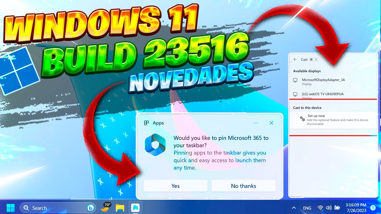 ⚡Windows 11 Build 23516 con NOVEDADES y CAMBIOS /Proyección de PANTALLA y HDR