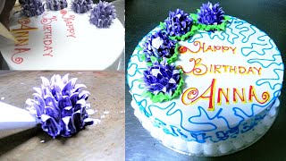 how to make  birthday cake with name at home / easy cream cake with flowers and writing on cake