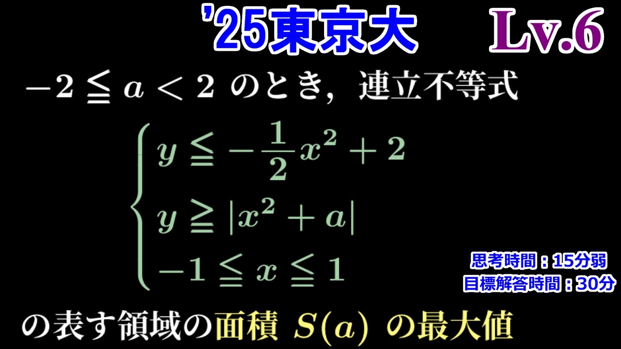 【理系でも十分試験になる】 2025年 東京大(文系) 領域の面積の最大値