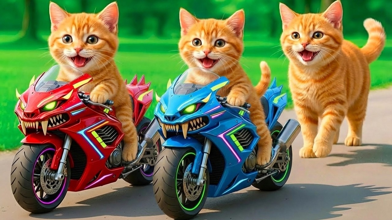 Kittens Drive Monster Beast Motorbikes 🚓 on a Revenge Mission to Rescue Mama Cat from a Bully💥🐱