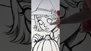 Fall Witch digital artwork drawing work in progress