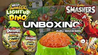 ASMR | UNBOXING Zuru Smashers Jurassic Mega vs Mini Light Up Dino | satisfying sounds | no talking