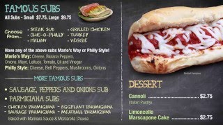 Subs and Desserts Menu for Pizza Restaurant