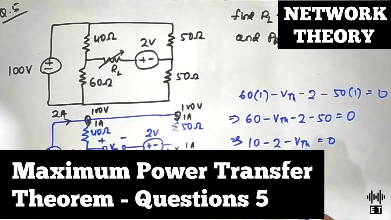 Maximum Power Transfer Theorem | Question 5 | Network Theorems ...