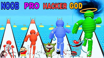 NOOB vs PRO vs HACKER vs GOD in Rope Man Run Game Android Ios- Oggy, Jack, Shinchan, Bob
