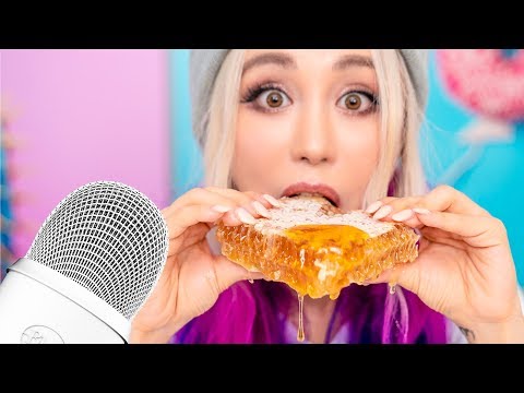 i-tried-asmr...-eating-raw-honeycomb,-slime,-popping-candy-(sticky-crunchy-satisfying-sounds)