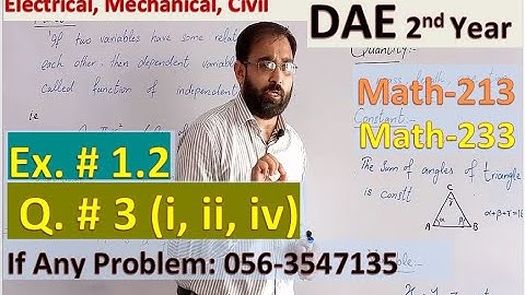 Lec. 9 | DAE 2nd Year Math | Exercise 1.2 | Q.No. 3 | 1 2 4 | Functions and Limits | Math 213  233 |