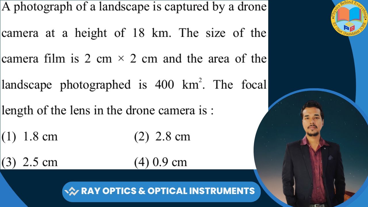 A photograph of a landscape is captured by a drone camera at a height of 18 km. The size of the came