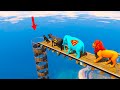 Superman elephant chop batman cow and tiger dive into the water through a pipe  gta 5 