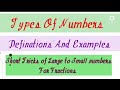 Types Of Numbers / Definations &amp; Examples/  From Large number to Small number/ for Comparative Exam.