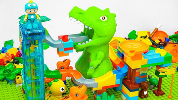 Satisfying Building Blocks Marble Run Very ! Block coasters filled with Giant Green Dinosaur