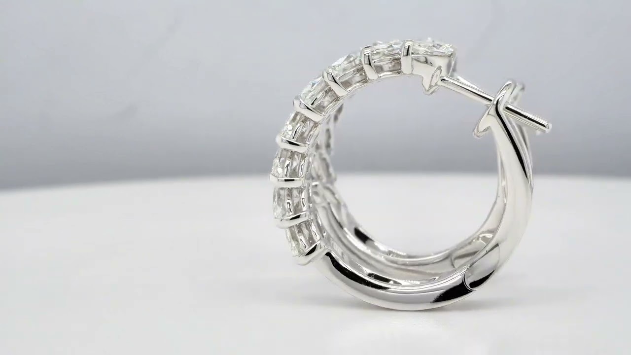 Marquise Diamond Hoop Earrings In 18K White Gold With 2.02 Ct - Orogem Jewelers