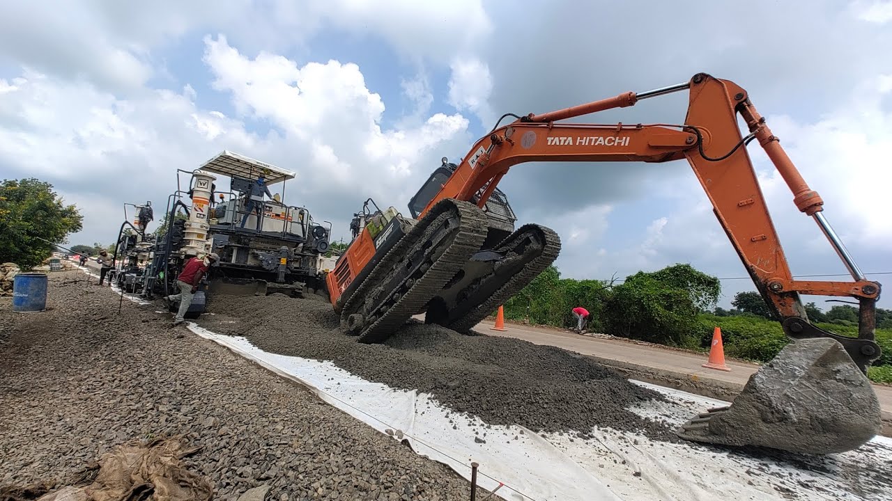 Tata Hitachi Vs Pavar Sp 64 🔥||  Today 600 Meter Pqc Laying Program 