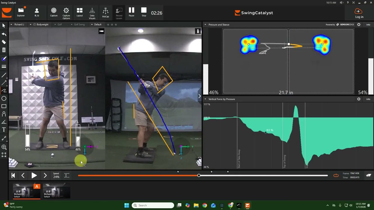 Today's Swing Analysis - Need 50/50 Pressure and Lag Angle