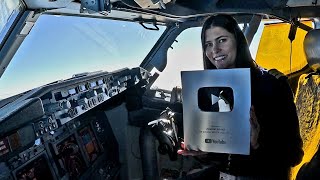 Silver Play Button Unboxing In A Boeing 737 Cockpit By A Beautiful Female Pilot